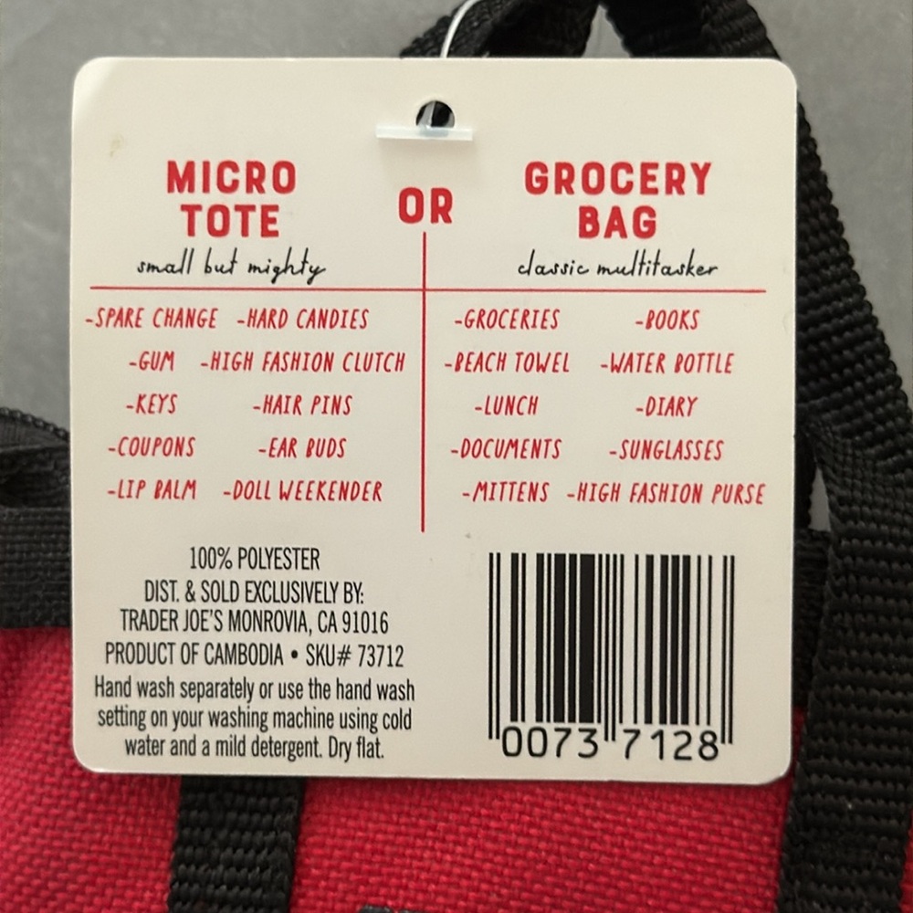 Trader Joe’s Red Mini Tote Bag - Picture 6 of 7